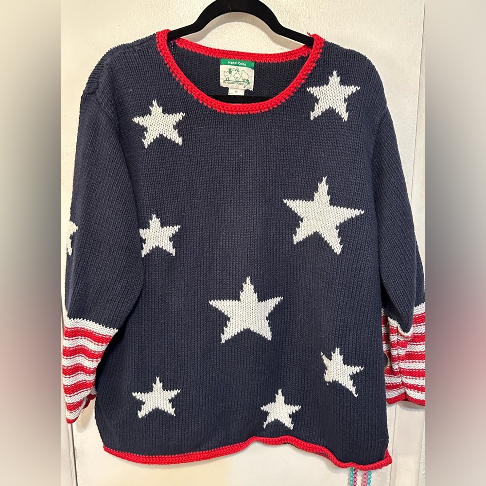 The Quaker Factory. Patriotic Stars USA Red White Blue Knit Pullover Sweater 1X